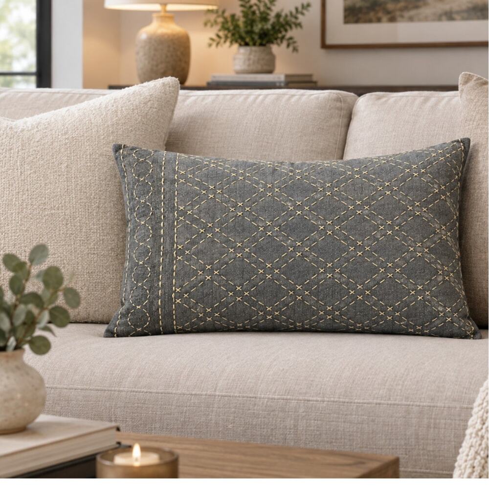 Pottery Barn Large 16"X26" Lumbar rectangular embroidered with feather insert
